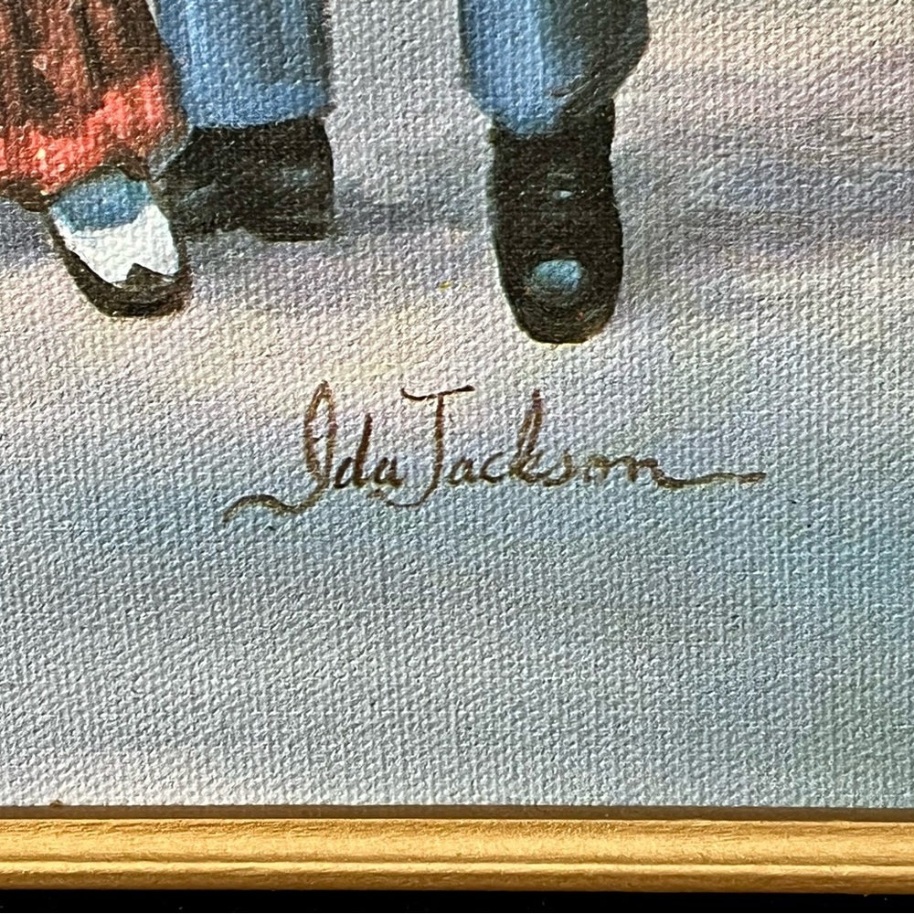 Vintage Lithograph On Canvas Signed by Ida Jackson with Golden Frame - Picture 6 of 15